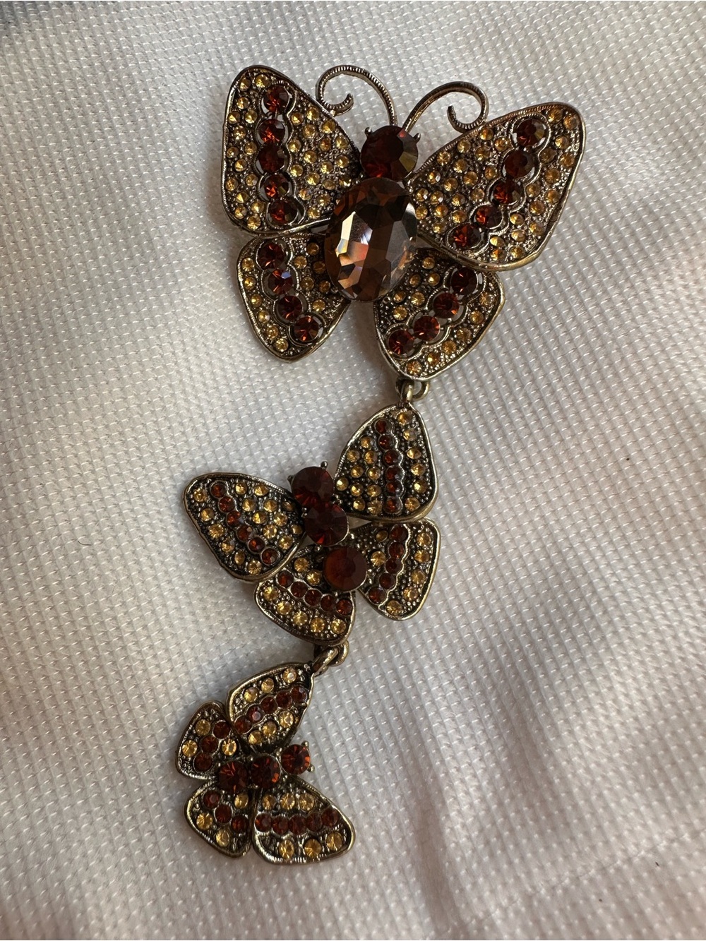Butterfly brooch/Pendant Necklace in Gold & Brown Like New